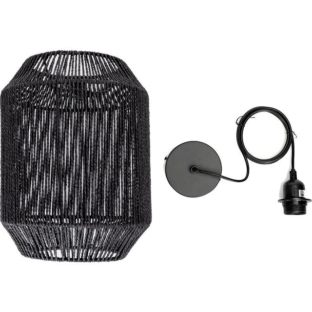 HLW LED LED Hanglamp Mat Zwart - Rond Papierarmatuur met E27 Fitting, 1 Lichtpunt