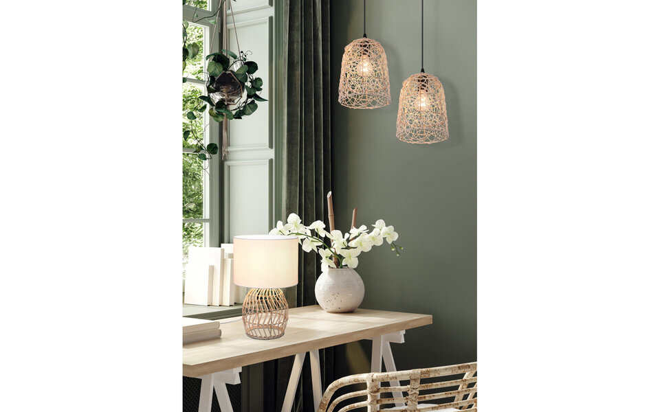 HLW LED LED Pendant Lamp Wood Trion Lopar - Round, Brown, E27 Fitting, 1-light