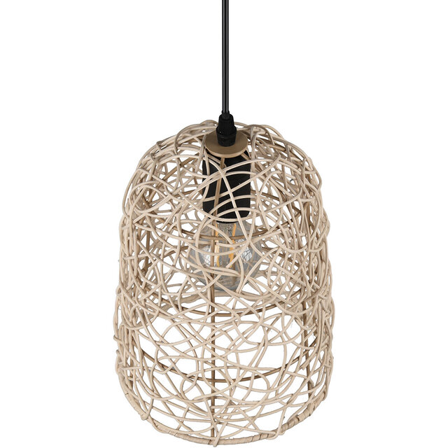 HLW LED LED Pendant Lamp Wood Trion Lopar - Round, Brown, E27 Fitting, 1-light