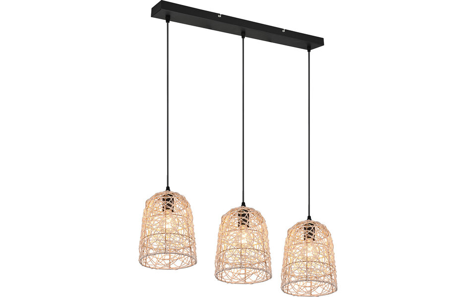 HLW LED LED Pendant Lamp Wood - 3-light LED Lamp Trion Lopar with E27 Fitting, Brown