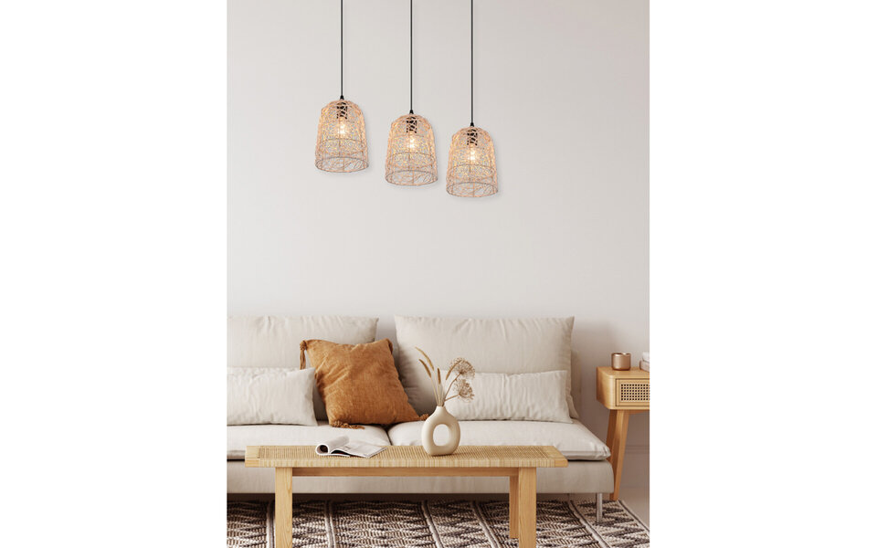 HLW LED LED Pendant Lamp Wood - 3-light LED Lamp Trion Lopar with E27 Fitting, Brown