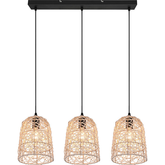 HLW LED LED Hanglamp Hout - 3-lichts LED Lamp Trion Lopar met E27 Fitting, Bruin