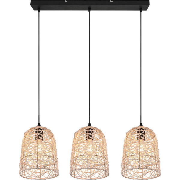 HLW LED LED Hanglamp Hout - 3-lichts LED Lamp Trion Lopar met E27 Fitting, Bruin