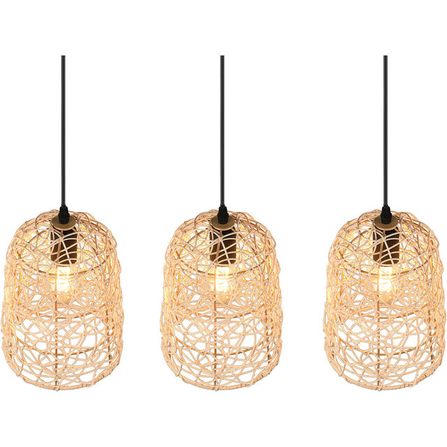 HLW LED LED Pendant Lamp Wood - 3-light LED Lamp Trion Lopar with E27 Fitting, Brown