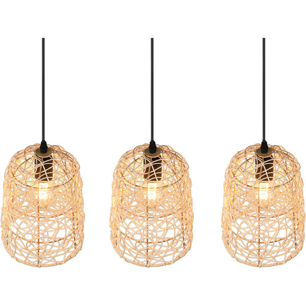 HLW LED LED Hanglamp Hout - 3-lichts LED Lamp Trion Lopar met E27 Fitting, Bruin