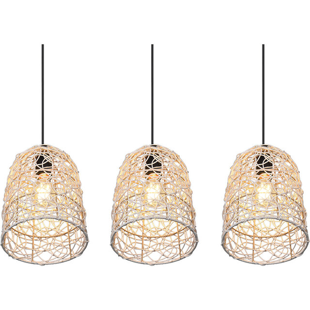 HLW LED LED Hanglamp Hout - 3-lichts LED Lamp Trion Lopar met E27 Fitting, Bruin