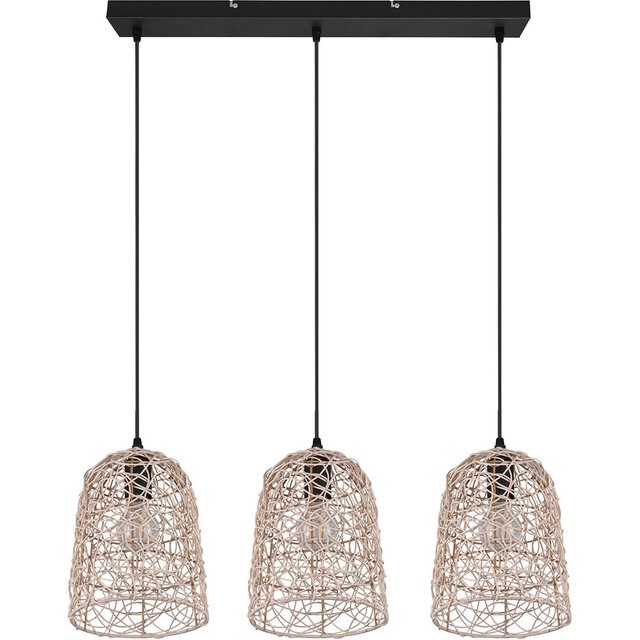 HLW LED LED Pendant Lamp Wood - 3-light LED Lamp Trion Lopar with E27 Fitting, Brown