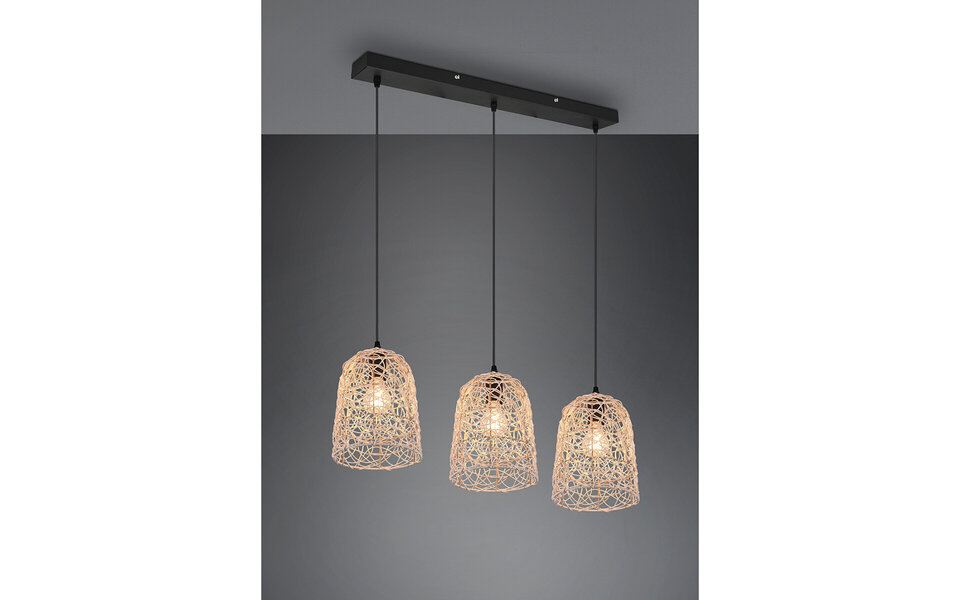 HLW LED LED Pendant Lamp Wood - 3-light LED Lamp Trion Lopar with E27 Fitting, Brown