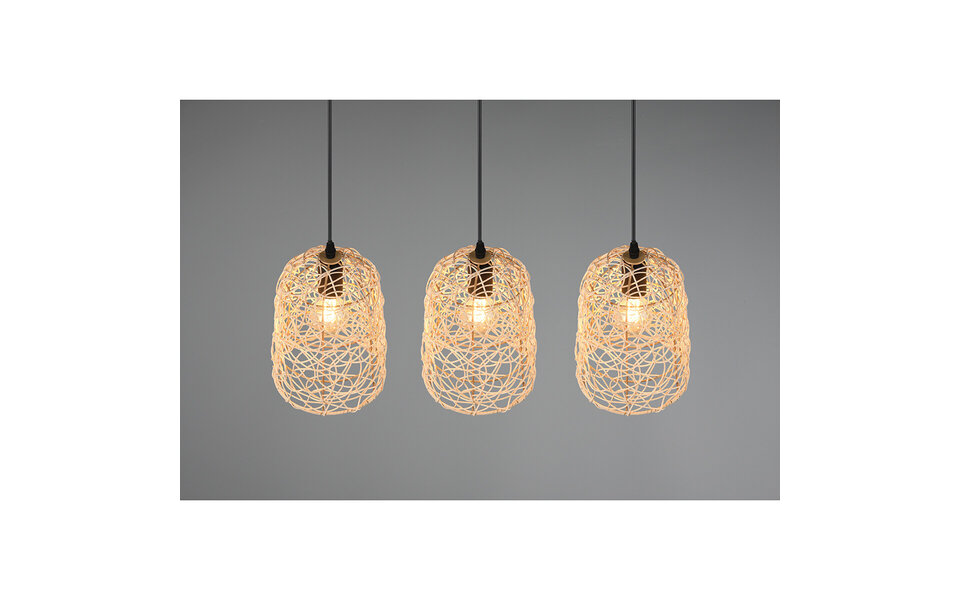 HLW LED LED Hanglamp Hout - 3-lichts LED Lamp Trion Lopar met E27 Fitting, Bruin