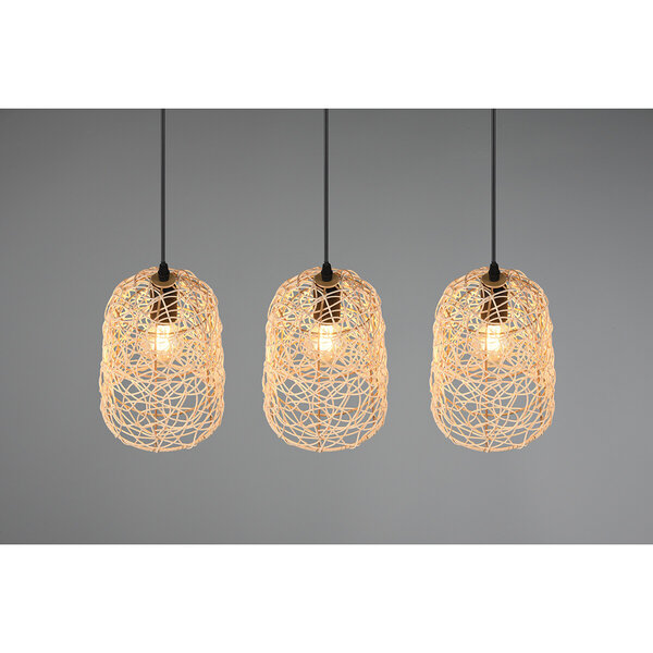 HLW LED LED Hanglamp Hout - 3-lichts LED Lamp Trion Lopar met E27 Fitting, Bruin