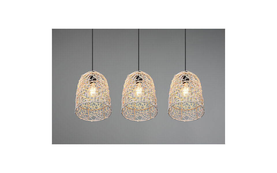 HLW LED LED Pendant Lamp Wood - 3-light LED Lamp Trion Lopar with E27 Fitting, Brown