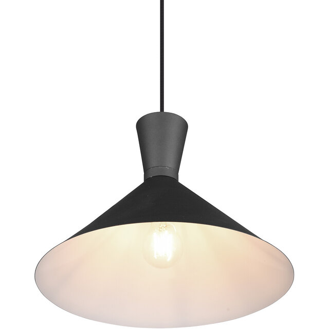 Ronde zwarte LED hanglamp met mat oppervlak, Ø35cm, E27 fitting, modern design, 28W vermogen