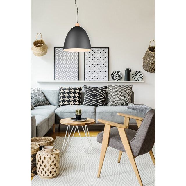 Zwarte ronde LED hanglamp met 60W vermogen en E27 fitting in modern design