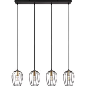 Mat Zwarte Metalen LED Hanglamp - 4-lichts E27 Fitting Mat Zwarte Metalen LED Hanglamp - 4-lichts E27 Fitting