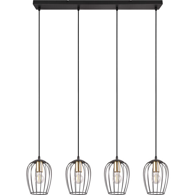 Mat Zwarte Metalen LED Hanglamp - 4-lichts E27 Fitting Verlichting per ruimte