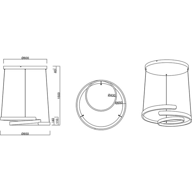 HLW LED Metal LED Pendant Lamp 68W - Dimmable, Warm White 3000K, Round Design