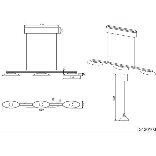 HLW LED Metalen Dimbare LED Hanglamp 3-lichts - 9W Warm Wit - Mat Messing