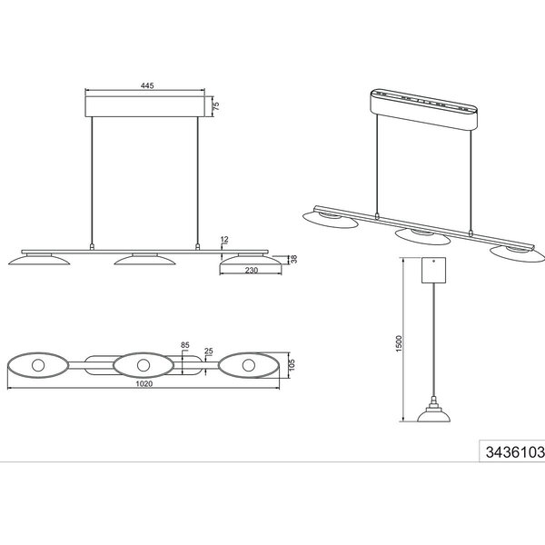 HLW LED Metalen Dimbare LED Hanglamp 3-lichts - 9W Warm Wit - Mat Messing