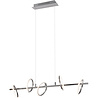 Moderne metalen LED hanglamp met vijf lichtpunten in chroom en warm wit licht Moderne metalen LED hanglamp met vijf lichtpunten in chroom en warm wit licht