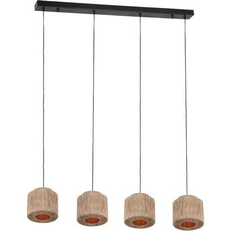 LED Hanglamp Trion Alisa - 4-lichts Rechthoekige LED lamp met jute lampenkappen LED Hanglamp Trion Alisa - 4-lichts Rechthoekige LED lamp met jute lampenkappen