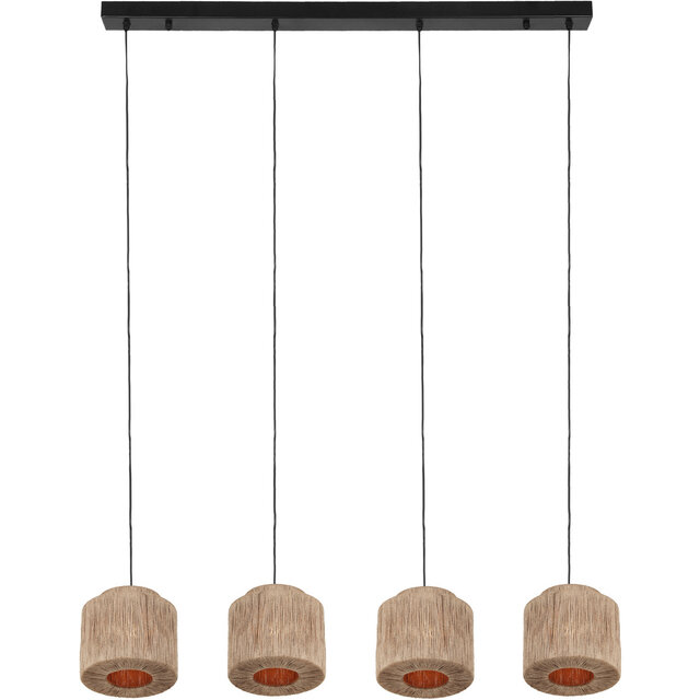 Rechthoekige 4-lichts LED hanglamp in bruin jute met modern design en 10W vermogen