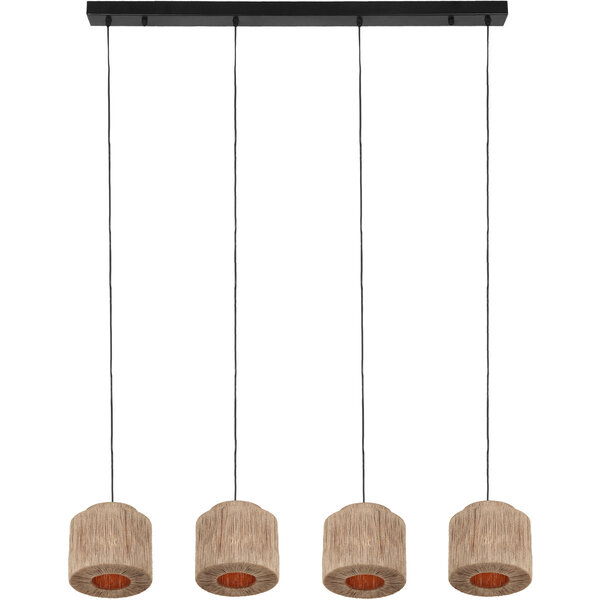 HLW LED LED Hanglamp Trion Alisa - 4-lichts Rechthoekige LED lamp met jute lampenkappen HLW LED LED Hanglamp Trion Alisa - 4-lichts Rechthoekige LED lamp met jute lampenkappen