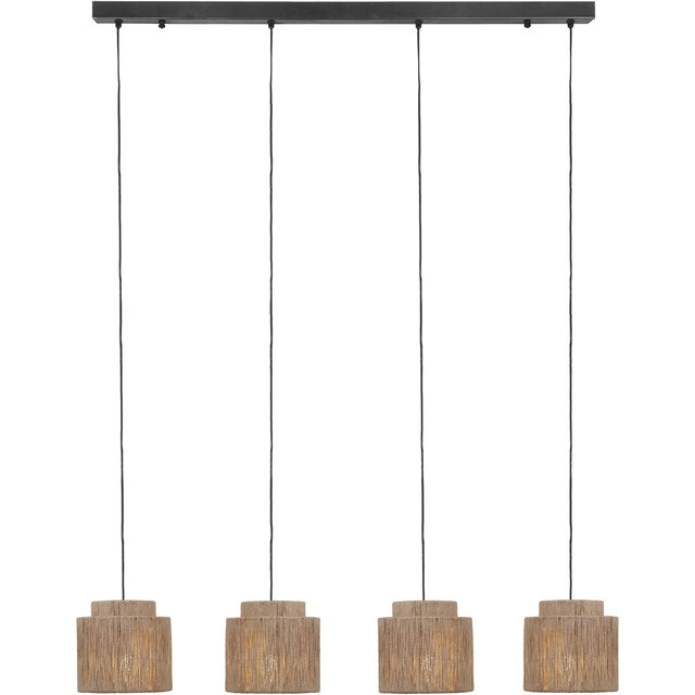 HLW LED LED Hanglamp Trion Alisa - 4-lichts Rechthoekige LED lamp met jute lampenkappen