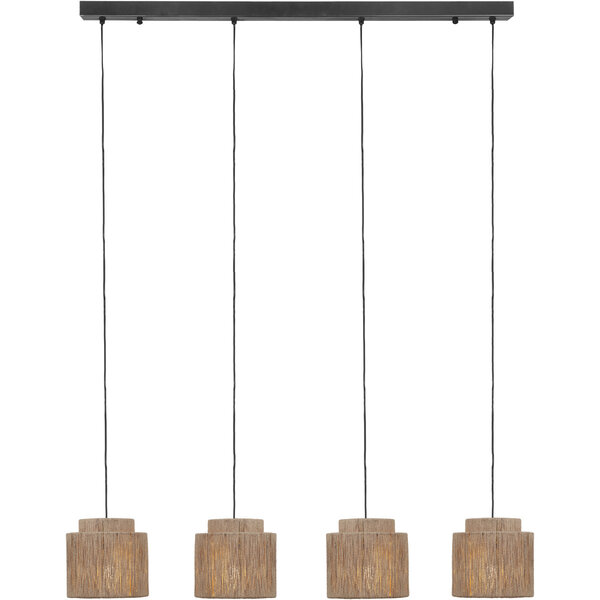 HLW LED LED Hanglamp Trion Alisa - 4-lichts Rechthoekige LED lamp met jute lampenkappen HLW LED LED Hanglamp Trion Alisa - 4-lichts Rechthoekige LED lamp met jute lampenkappen