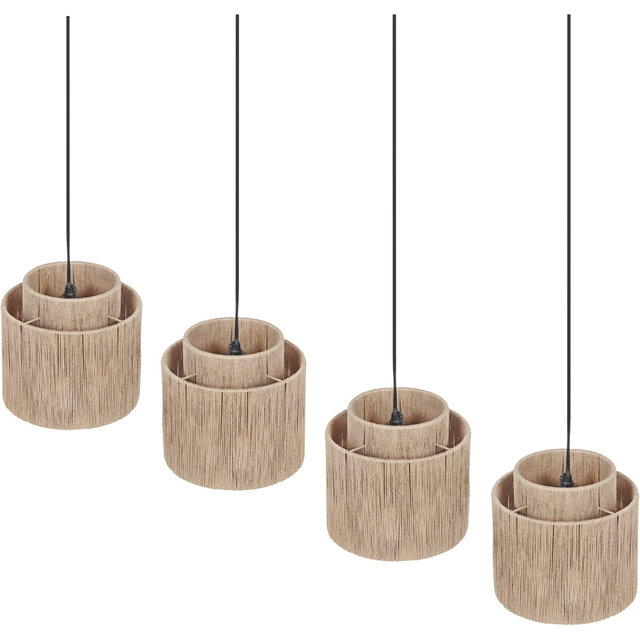 HLW LED LED Hanglamp Trion Alisa - 4-lichts Rechthoekige LED lamp met jute lampenkappen