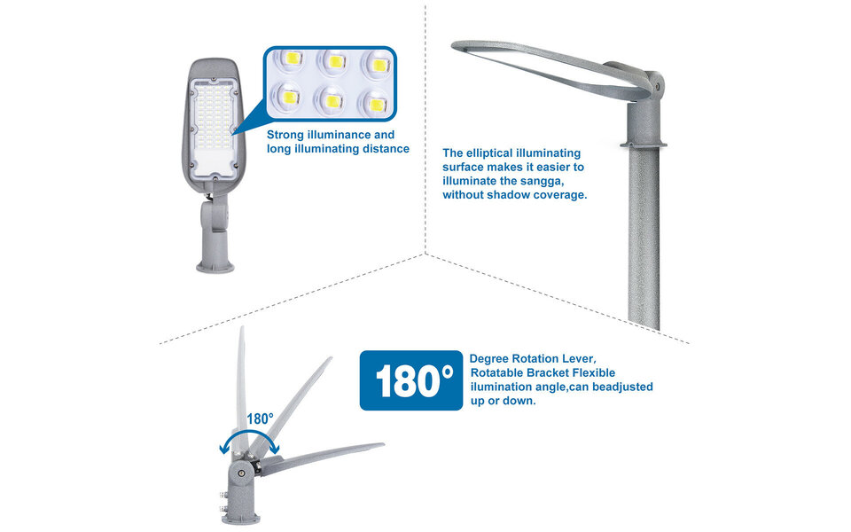 HLW LED Waterproof 50W Aluminum LED Street Light - Matte Gray, Daylight White 6500K HLW LED Waterproof 50W Aluminum LED Street Light - Matte Gray, Daylight White 6500K