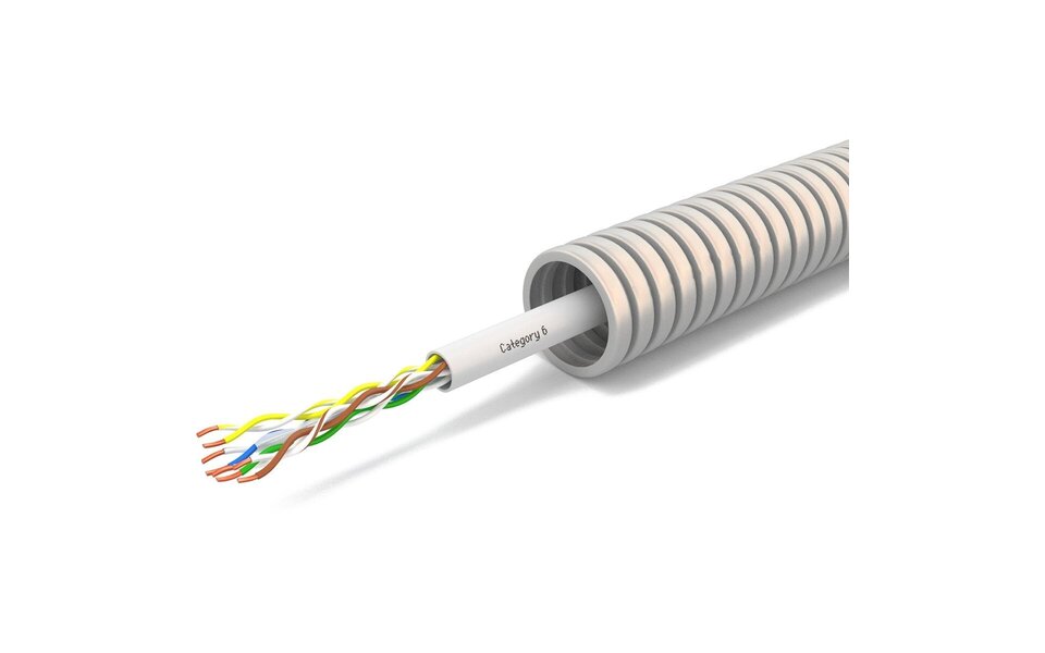 HLW LED CAT6 UTP 16mm flexibele voorbedrade buis 100m rol KEMA-KEUR HLW LED CAT6 UTP 16mm flexibele voorbedrade buis 100m rol KEMA-KEUR