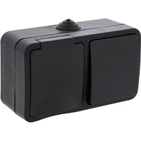 Q-LINK Buiten Stopcontact & Schakelaar Mat Zwart IP54 LED