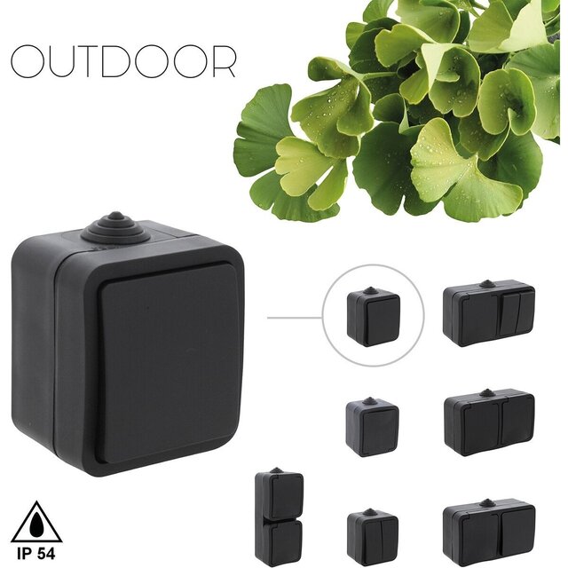 Q-LINK Q-LINK 1-gang two-way switch IP54 matte black 230V Q-LINK Q-LINK 1-gang two-way switch IP54 matte black 230V