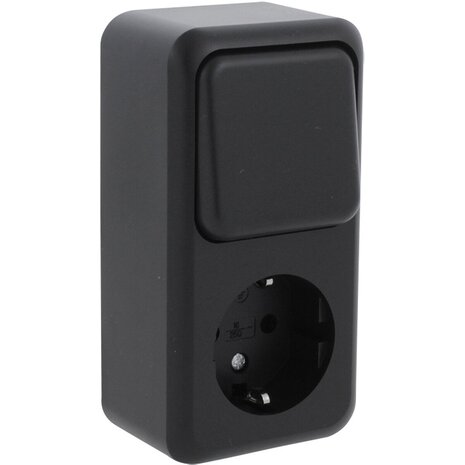 Q-LINK wandcontactdoos mat zwart met wisselschakelaar