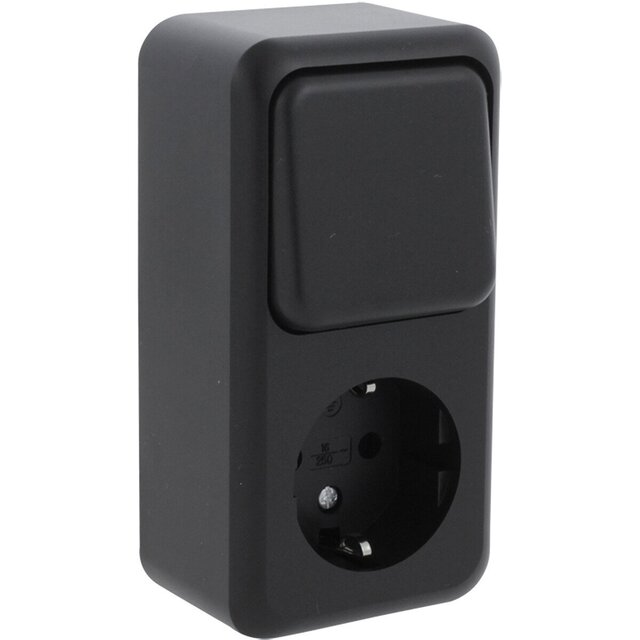 Q-LINK wandcontactdoos mat zwart met wisselschakelaar LED toebehoren