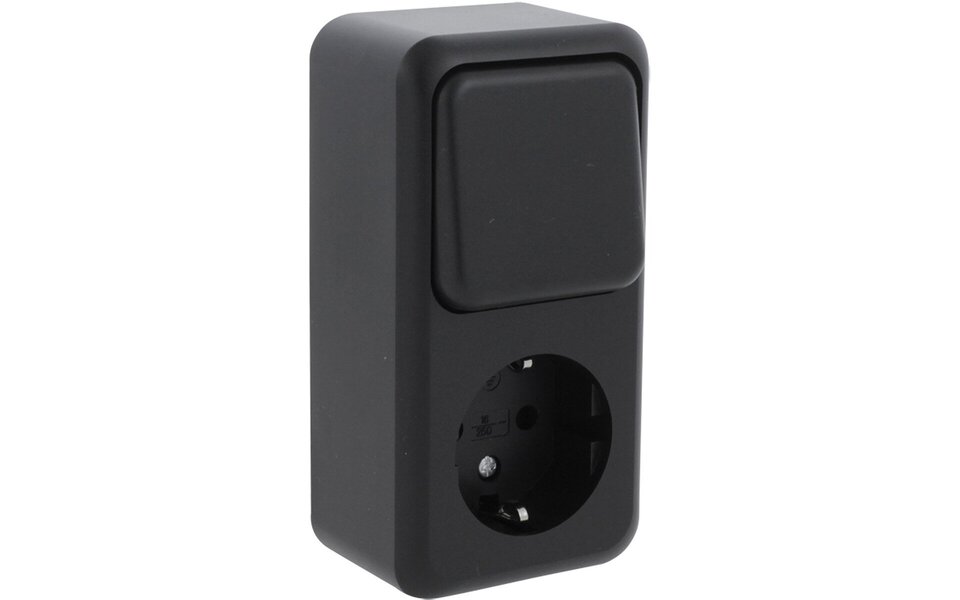 Q-LINK Q-LINK wandcontactdoos mat zwart met wisselschakelaar Q-LINK Q-LINK wandcontactdoos mat zwart met wisselschakelaar