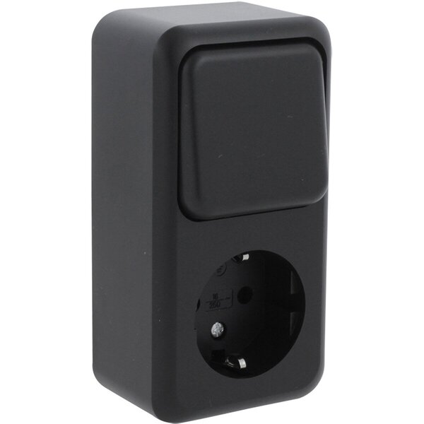 Q-LINK Q-LINK wandcontactdoos mat zwart met wisselschakelaar
