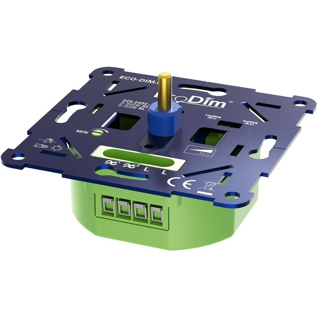 Compacte EcoDim LED-dimmer 0-300W RC/0-150W RL met fase aan- en afsnijding voor flikkervrij dimmen Compacte EcoDim LED-dimmer 0-300W RC/0-150W RL met fase aan- en afsnijding voor flikkervrij dimmen