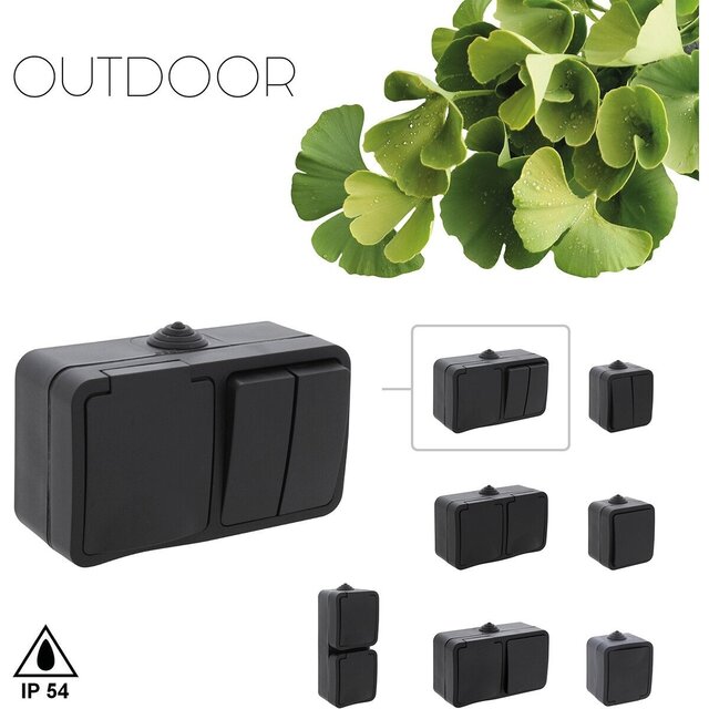 Q-LINK Q-LINK matte black outdoor wall socket IP54 with LED Q-LINK Q-LINK matte black outdoor wall socket IP54 with LED