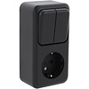 Q-LINK Wandcontactdoos Mat Zwart 2x Schakelaar + Geaard