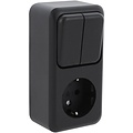 Q-LINK Wandcontactdoos Mat Zwart 2x Schakelaar + Geaard