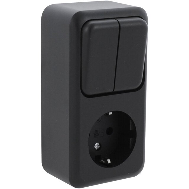 Q-LINK Wandcontactdoos Mat Zwart 2x Schakelaar + Geaard LED toebehoren