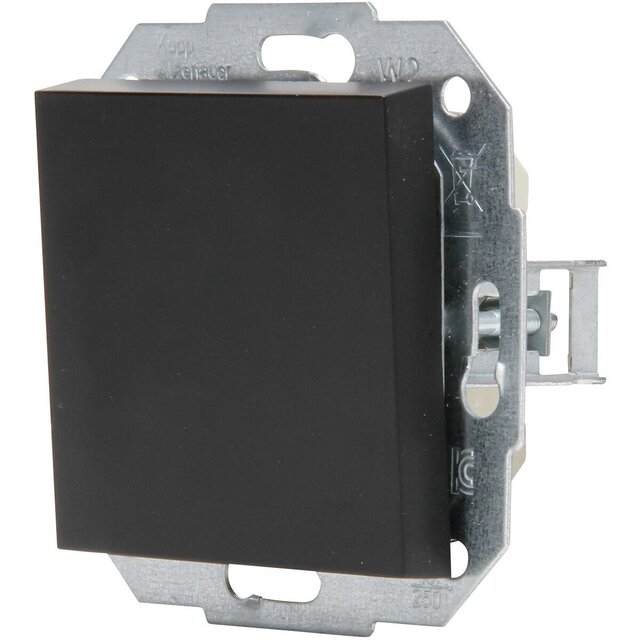 Mat zwarte 1-voudige wisselschakelaar met enkele knop, thermoplast, inbouw, modern en duurzaam design