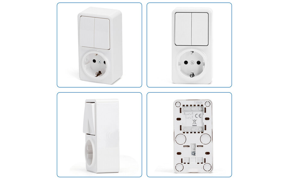 HLW LED Aigi Winy surface-mounted double wall socket + power outlet