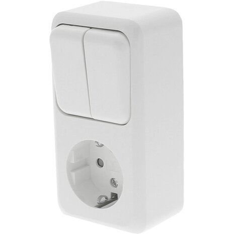 Polarwit 2-voudige serieschakelaar met geaard stopcontact Polarwit 2-voudige serieschakelaar met geaard stopcontact