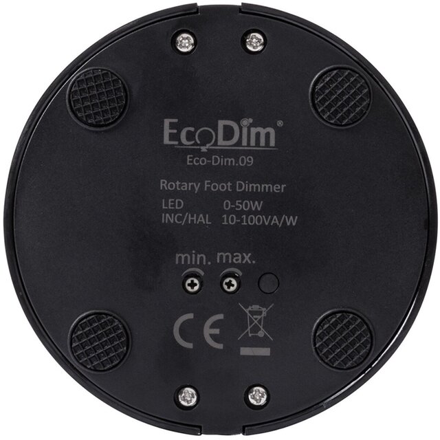 mat zwarte EcoDim LED vloerdimmer voor 0-50W LED lampen met RC afstandsbediening en energiezuinige dimfunctie