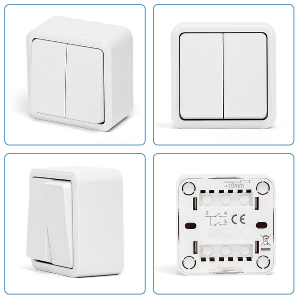 HLW LED Aigi Winy Dubbele Serieschakelaar 2-knops Wit 250V/10A HLW LED Aigi Winy Dubbele Serieschakelaar 2-knops Wit 250V/10A