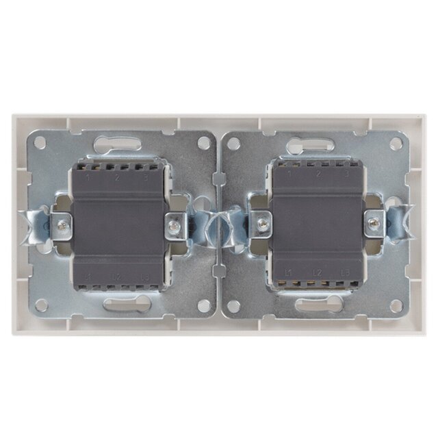 2-voudige witte wisselschakelaar met 2 knoppen en LED, voorzien van kinderbeveiliging en geschikt voor 230V