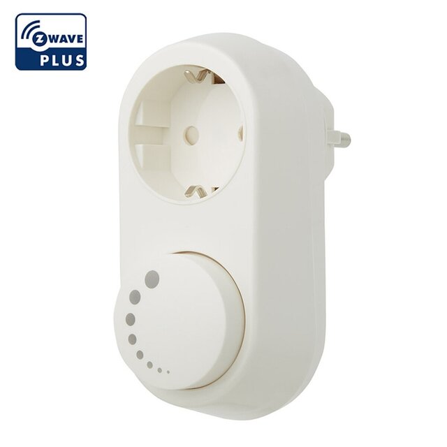 Witte compacte LED stekkerdimmer met verbruiksmeter en Z-Wave voor 0-100W lampen