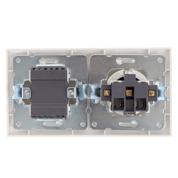 HLW LED Geaard stopcontact + wisselschakelaar 230V/16A Wit HLW LED Geaard stopcontact + wisselschakelaar 230V/16A Wit